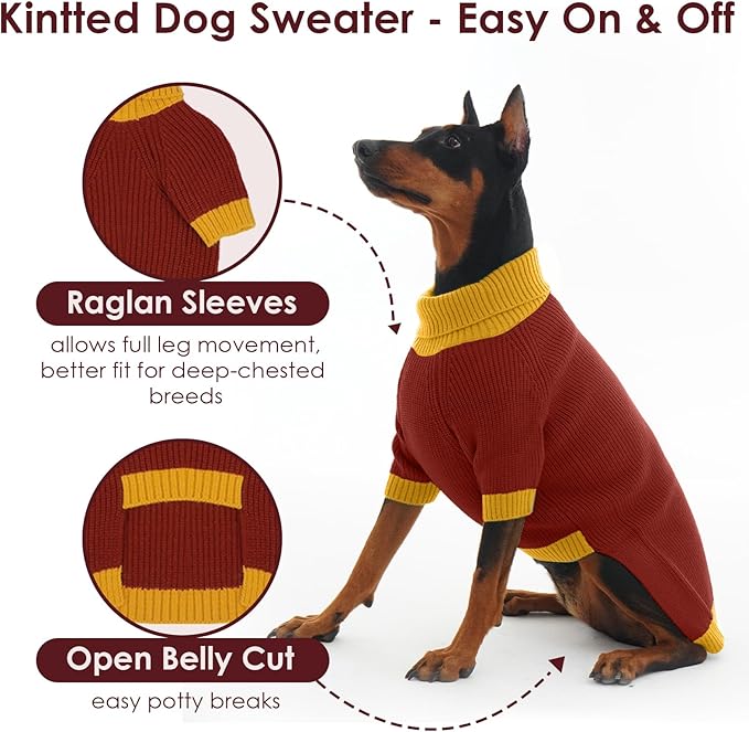 Large Dog Sweater, Soft Cable Knit Sweater with Harness Hole, Warm Christmas Sweaters for Dogs Male Female, Fall Winter Pet Holiday Clothes for Dachshund, French Bulldog, Terrier, Burgundy L