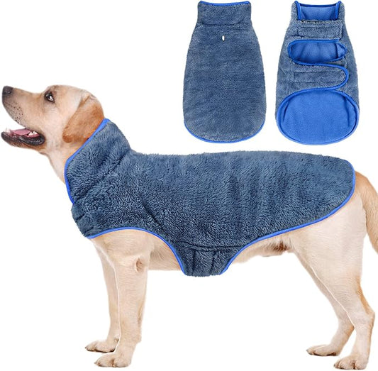 Malier Dog Winter Coat, Reversible Fleece Dog Cold Weather Coats, Windproof Warm Snow Puppy Jacket Vest Pet Clothes for Small Medium Large Dogs (Blue, X-Small)
