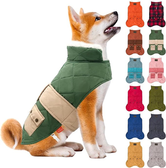 KYEESE Dog Coat Windproof Dog Coats for Small Dogs Waterproof Dogs Jacket with Fleece Lined Soft Pet Sweater for Cold Weather Thick Cat Clothes with Pocket Warm Pet Winter Puffer Coat with Leash Hole