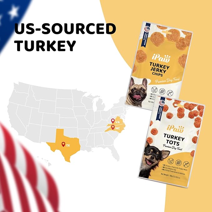 iPaw Turkey Chips Dog Treats for Puppy Training, All Natural Human Grade Dog Treat, US Sourced Raw Material, Hypoallergenic, Easy to Digest (Turkey Chips)
