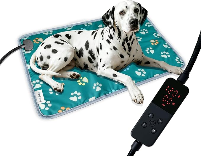 furrybaby Pet Heating Pad, Waterproof Dog Heating Pad Mat for Cat with Durable Anti-Bite Tube Indoor for Puppies Dogs Cats (1 Pack Green, 24 X 16in, Temp Adjustable)