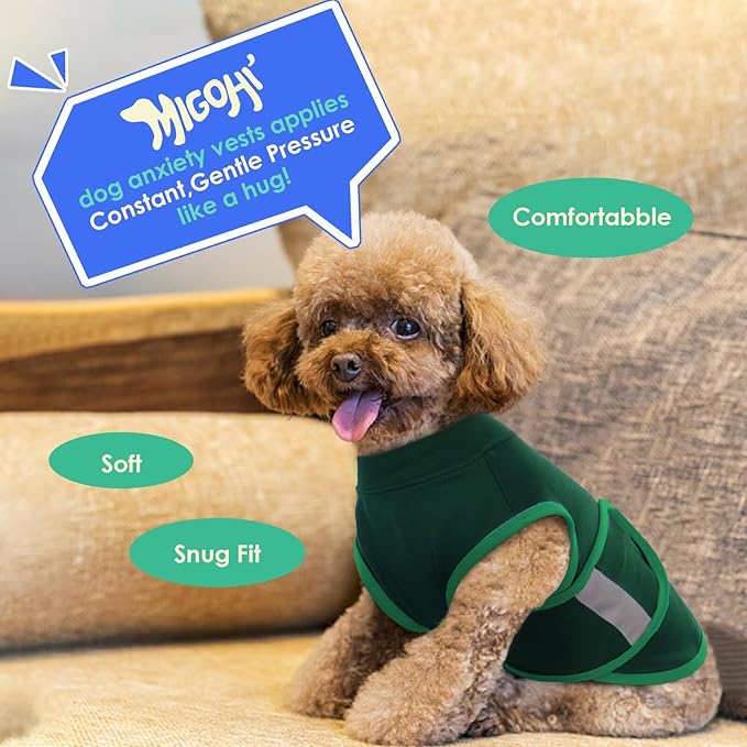 MIGOHI Dog Anxiety Relief Coat,Comfort Anxiety Vest for Dogs,Adjustable Dog Anxiety Calming Wrap for Fireworks,Thunderstorm,Travel,Separation,Anxiety Jacket for Small Dogs,XS,Green