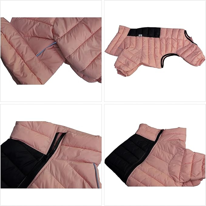 lovelonglong Dog Coat Dog Warm Jacket, 4 Legs Covered Waterproof Windproof Reflective Warm Dog Vest, Zippered Adjustable Outdoor Dog Snow Jacket for Small Medium Large Dogs Lotus Pink XXL