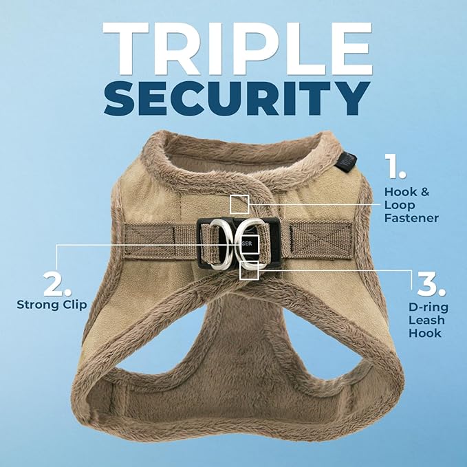 Best Pet Supplies - All Weather Mesh/Plush, Reflective, No Pull Harness for Small, Medium Dogs, Cats - Secure with Hook & Loop Fastener, Buckle, Double D-Rings - Latte Suede, L