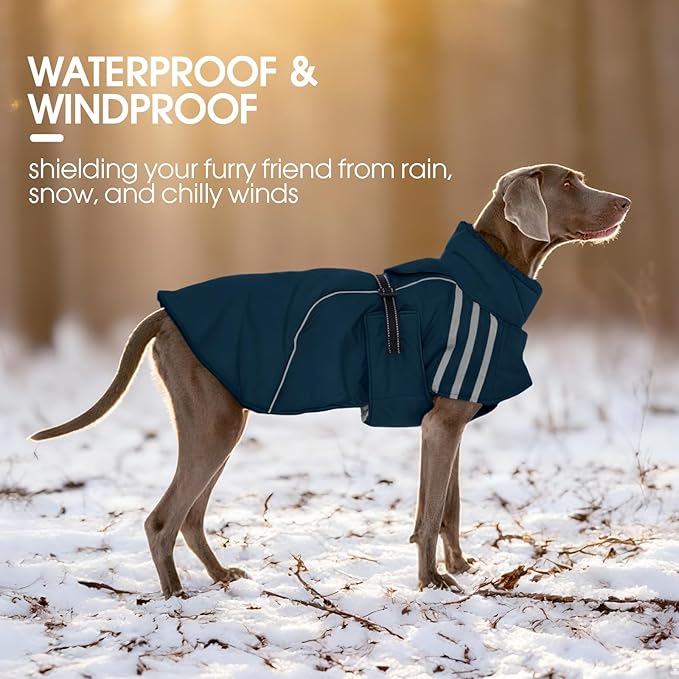 FUAMEY Dog Cold Weather Coats,Dog Winter Jackets for Large Dogs Warm Dogs Coat with Reflective Strips Waterproof Pet Snowsuit Thick Paded Pets Vest for Labrador Golden Retriever Blue XL