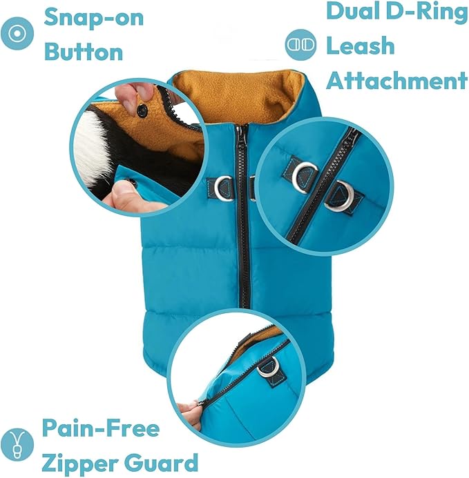 Gooby Padded Vest Dog Jacket - Solid Green, Medium - Warm Zip Up Vest Fleece Jacket with Dual D Ring Leash Water Resistant for Small to Medium Dogs