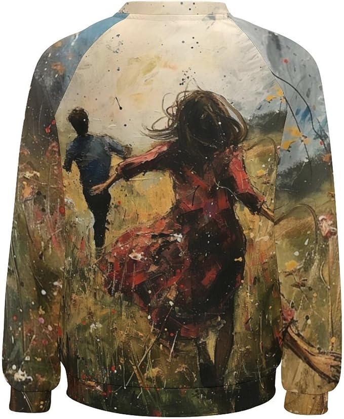 Long Sleeve Shirts for Women Cat Oil Painting Shirt 3D Graphic Sweatshirts Fall Pullover Crewneck Vintage Boho Tops