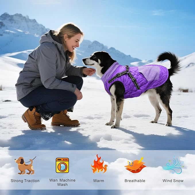 Mosucoirl Warm Dog Coats Pet Clothes, Waterproof Dogs Jacket Reflective Pet Outfits Winter Dog Cold Weather Coat Cozy Snow Jackets Vest for Small Medium Large Dogs Puppy Doggie (Purple, M)