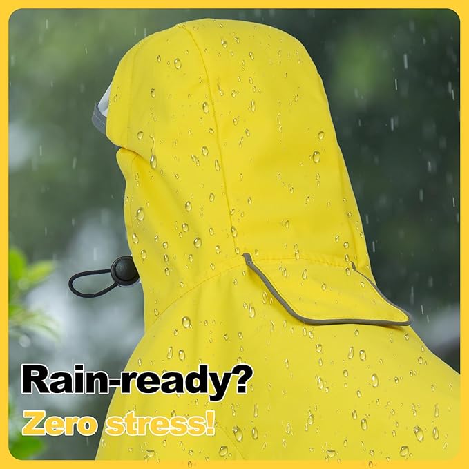 DENTRUN Waterproof Dog Rain Jacket with Hood for Golden Retriever, Husky – Extra-Long Coverage for Heavy Rain, Beach Trips, Dog Parks – Magic Tape & Mesh Lining, XXL