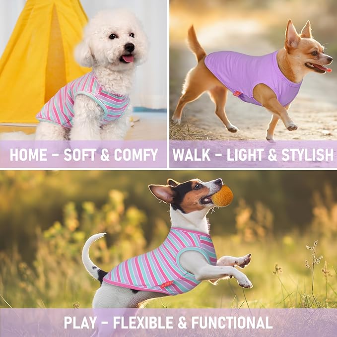 KYEESE 2Pack Dog Shirts Striped T Shirt Cotton Tank Top Soft Tee for Small Dogs Lightweight Clothes Sleeveless Dog Vest, Medium,Purple+Orange Striped
