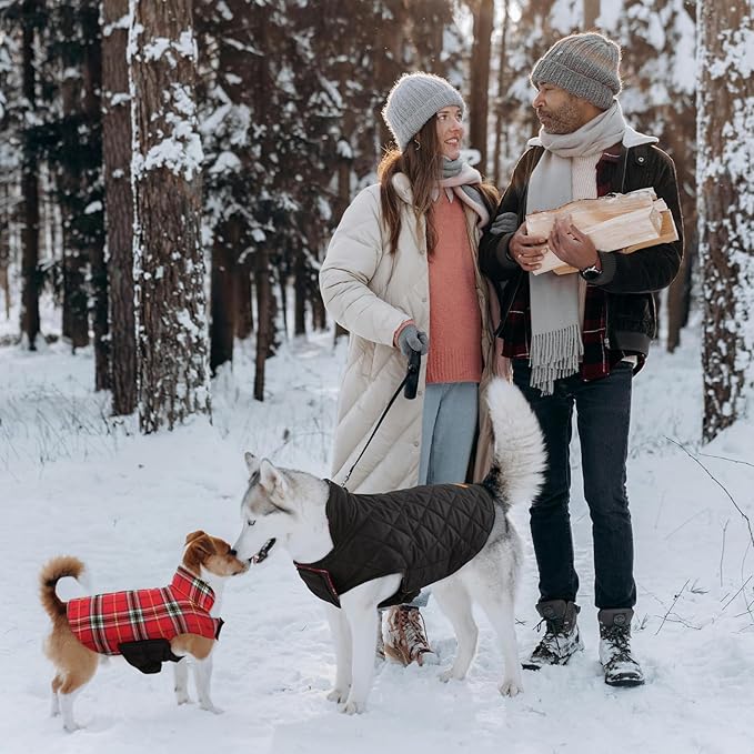Kuoser Waterproof Dog Coat, Reversible Dog Jacket for Small Dogs, Adjustable Durable Doggie Winter Coat Warm Cozy Puppy Cold Weather Apparel from Small to Large Breed, Bright Red S