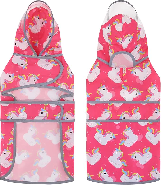 HDE Dog Raincoat with Clear Hood Rain Jacket Poncho for Small Medium Large Dogs Unicorn Ducks Pink - M
