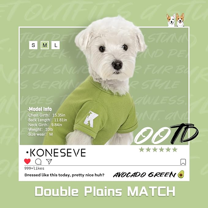 Koneseve Dog Shirts 2 Pack Soft Tee Comfortable Pet Clothes for Small Pets Brown & Avocado Green M