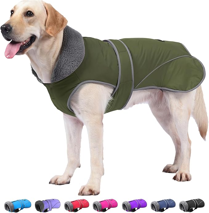 Dogcheer Dog Coat, Waterproof Dog Jacket Reflective Pet Winter Coat with Adjustable Hook & Loop, Christmas Puppy Fleece Jacket Warm Turtleneck Snowsuit for Small Medium Large Dogs - Green, S