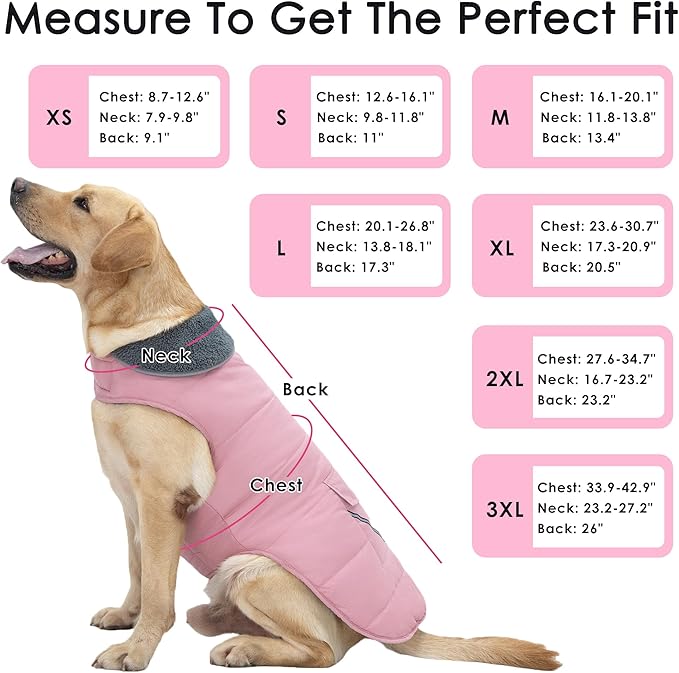 Dog Coat, Waterproof Dog Winter Jacket with Pocket, Reflective Adjustable Pet Snow Vest, Warm Cozy Fleece Sweater for Small Medium Extra Large Dogs - Light Pink, S