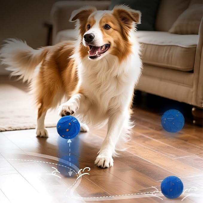 Smart Interactive Dog Toy Automatic Moving Bouncing Chew Herding Ball E-TPU Material for Large and Medium-Sized Dogs Keep Them Busy USB Rechargeable (Blue)