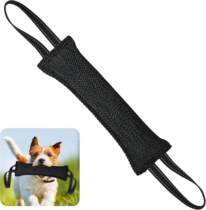 Dog Tug Toy Dog Bite Pillow Pull Toy with 2 Strong Handles Perfect for Tug of War, Puppy Interactive Play, Tear Resistant Bite Training Toys for Small Medium Large Dogs (Dark Black-Line)