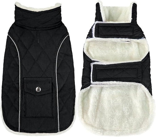 Malier Dog Winter Coat, Windproof Dog Cold Weather Coats with Real Pocket, Winter Extra Warm Pet Coat Fleece Jacket Reflective Clothes for Small Medium Large Dogs and Puppy (Black, XXX-Large)