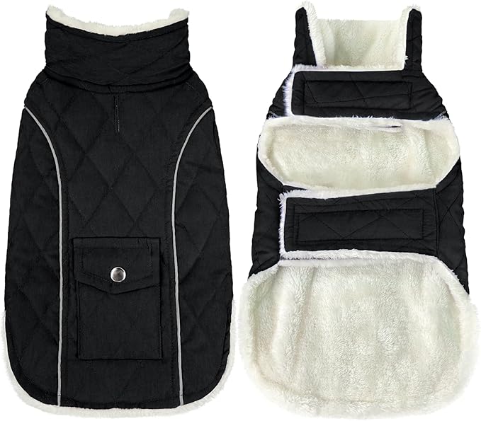 Malier Dog Winter Coat, Windproof Dog Cold Weather Coats with Real Pocket, Winter Extra Warm Pet Coat Fleece Jacket Reflective Clothes for Small Medium Large Dogs and Puppy (Black, X-Large)