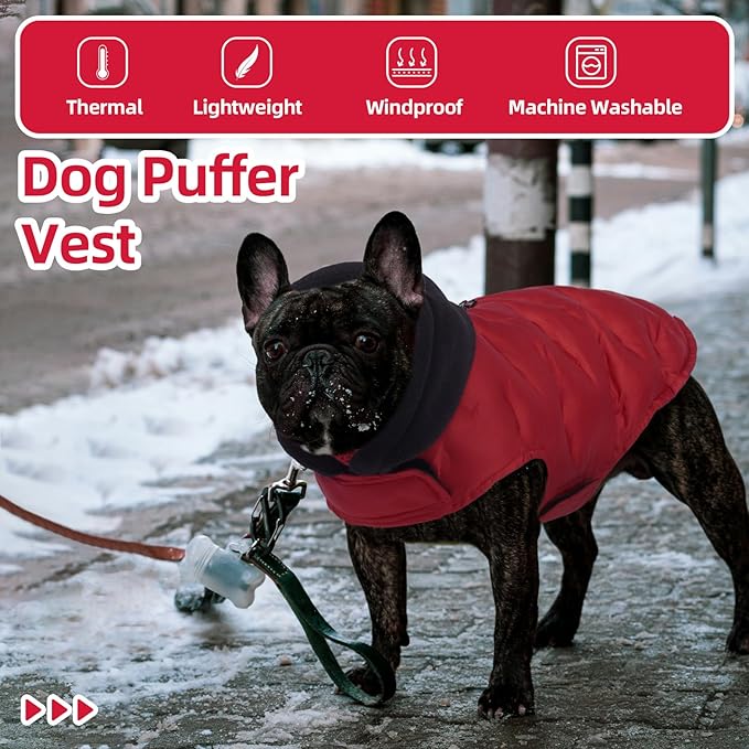 Nanaki Lightweight Dog Down Jacket with Leash Hole-Large Winter Dog Coat Reflective Stripes, Warm Snow Coat with Hood, Windproof Snowsuit for Cold Weather, Puffer Jacket for Outdoor Activities, Red