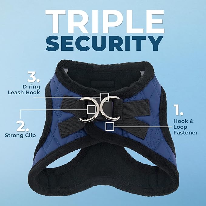 Best Pet Supplies - All Weather Mesh / Plush, Reflective, No Pull Harness for Small, Medium Dogs, Cats - Secure with Hook & Loop Fastener, Buckle, Double D-Rings - Royal Blue Faux Leather, XL