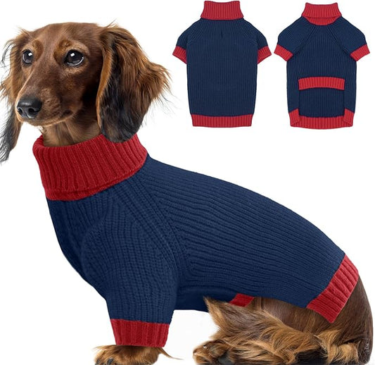 Large Dog Sweater, Soft Cable Knit Sweater with Harness Hole, Warm Christmas Sweaters for Dogs Male Female, Fall Winter Pet Holiday Clothes for Dachshund, French Bulldog, Terrier, NavyBlue L
