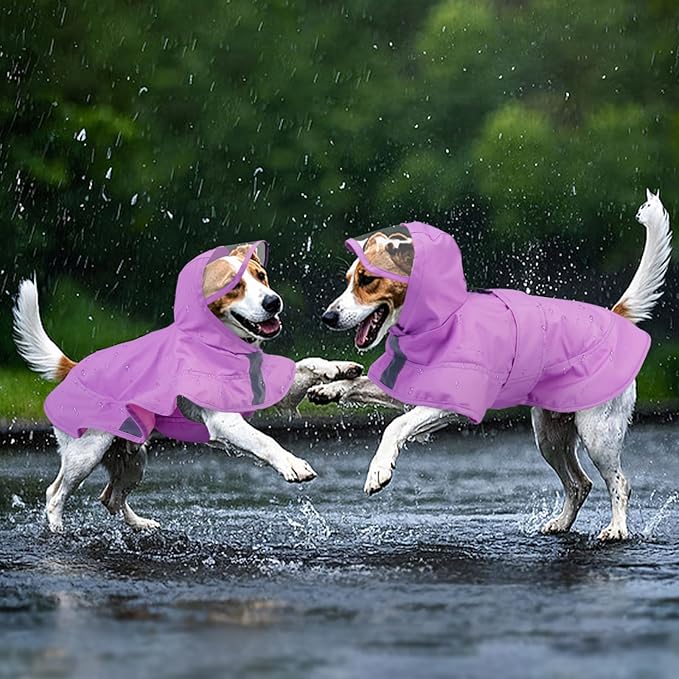 Kuoser Dog Raincoat, Waterproof Dog Rain Jacket with Clear Hooded Double Layer, Lightweight Reflective Dogs Rain Coat with Adjustable Belly Strap, Rain Coats for Large Dogs Outdoor Wear, Pink XL