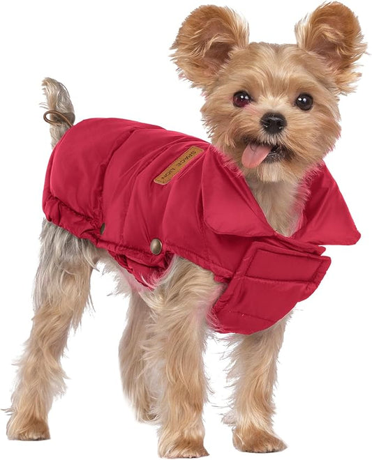 SPACE LION Dog Puffer Jacket, Down Winter Coat, Durable Outdoor Coat for Cold and Windy Conditions, Waterproof, Lightweight Jacket, Adjustable Fit for Small, Medium, Large Dogs(Red,8/XS)