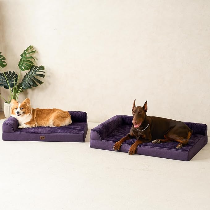 EHEYCIGA Memory Foam Dog Bed Large Sized Dogs, Pet Bed for Large Dog for Crate with Waterproof Liner, Pet Couch Bed Orthopedic with Washable Removable Cover, 35x23x6 Inches, Purple