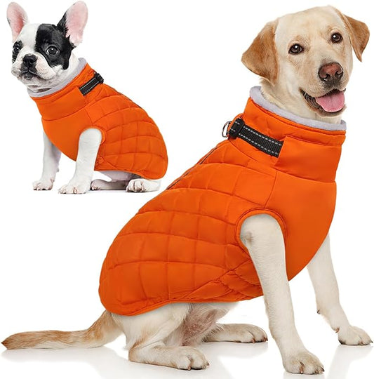 AOFITEE Large Dog Winter Jacket, Waterproof Dog Coat with Back Zipper, Reflective Puffer Coat Pet Snowsuit, Warm Winter Snowsuit for Large Dogs, Snow Jacket for French Bulldog