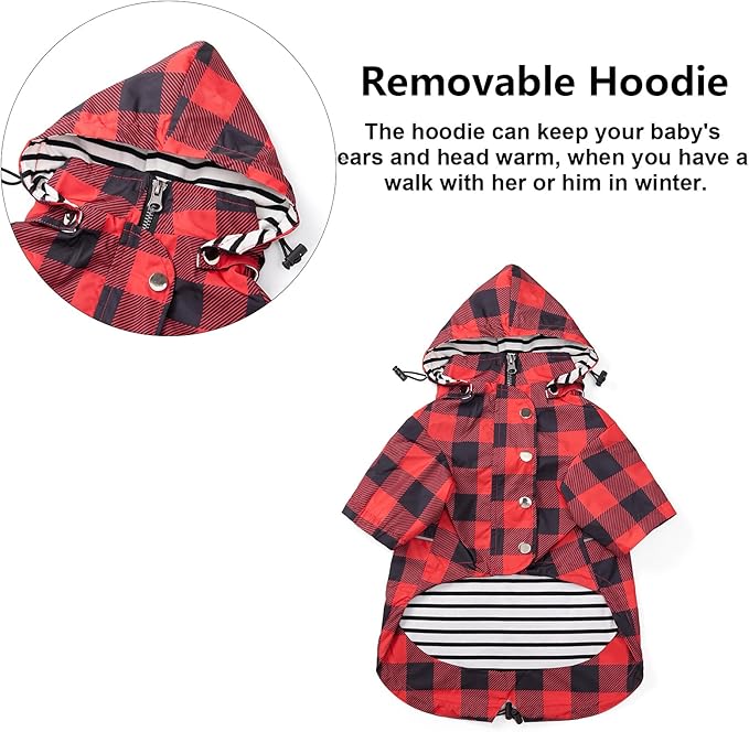 Dog rain Coat Waterproof Raincoat Puppy Jacket with Legs Buttons Zipper Hood Drawstring Fit for Yorkie Terrier Schnauzer Poodle Border Collie Labrador Golden Retriever 8lbs to 80lbs Red M