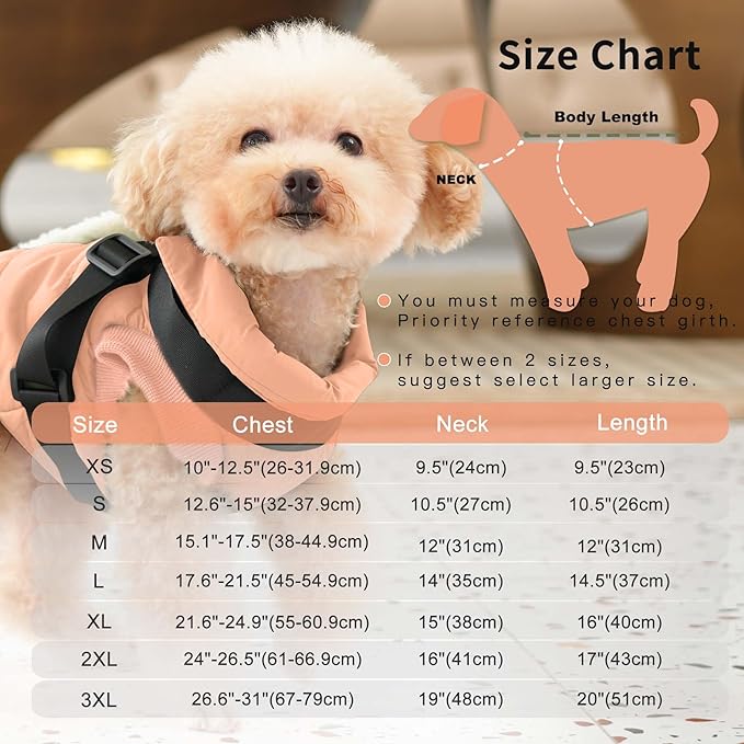 Dog Jacket with Harness,Fleece Lined Warm Puppy Coat for Winter,Soft Windproof Small Dog Vest,LightOrange M