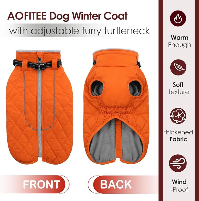 AOFITEE Winter Jacket for Extra Large Dogs, Warm Turtleneck Dog Coat with Back Zipper, Waterproof Dog Puffer Coat for Large Dogs, Pet Snowsuit Warm Snowsuit for German Shepherd, Weimar, Doberman