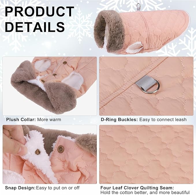 BEAUTYZOO Winter Dog Coat with Harness Built in, Warm Dog Puffer Jacket Vest Padded Fleece Cold Weather Coats Windproof Waterproof Snow Jackets Clothes for Small Medium Puppy,Pink S