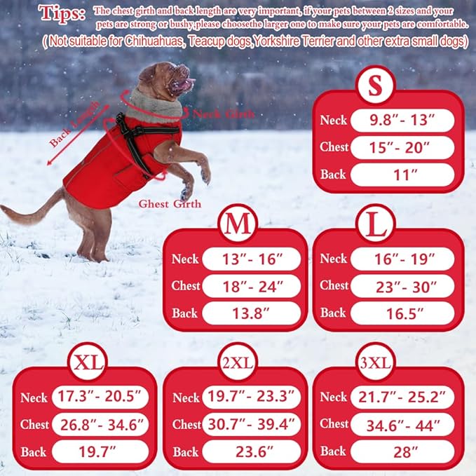 Doglay 2 in 1 Dog Coat with Harness Built-in, Waterproof Dog Winter Jacket with Pocket & Poop Bags, Reflective Adjustable Pet Winter Coat for Small, Medium, Large Dogs