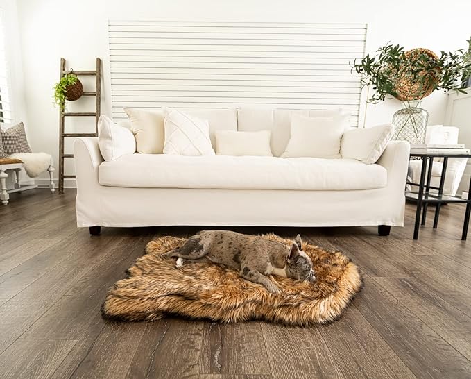 PupRug Orthopedic Dog Bed for Large Dogs with Fluffy Soft Faux Fur and Memory Foam for Joint Pain Relief, Machine Washable and Waterproof Couch Bed, Sable Tan, Large/Extra Large