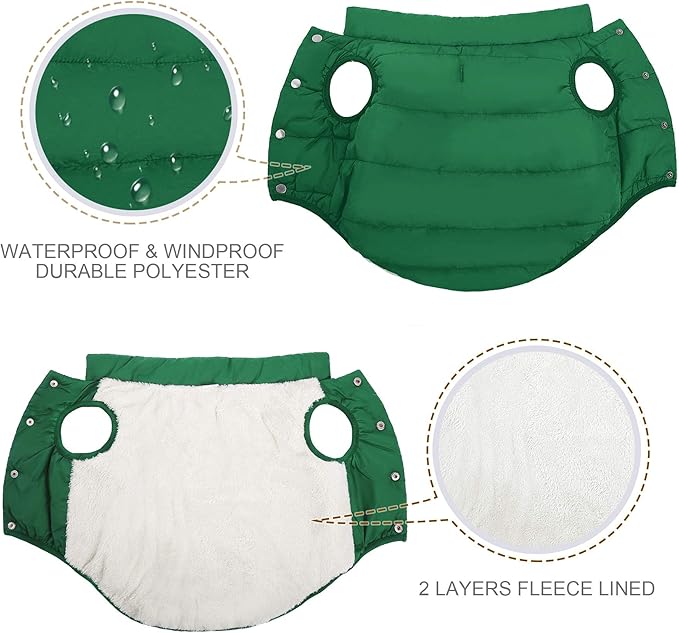 ASENKU Dog Winter Coat - Waterproof Windproof Dog Jacket, Warm Snowproof Doggie Puffer Vest for Cold Weather, Lightweight Snow Coats for Small Medium Large Dogs (L, Green)