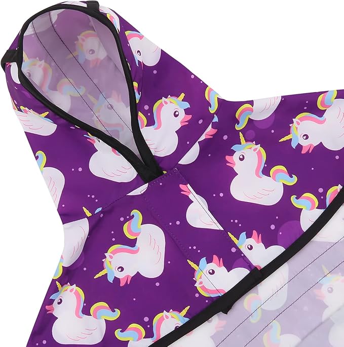HDE Dog Raincoat Jacket Reflective Adjustable Hooded Pet Poncho Rain Coat with Leash Hole for Small to X-Large Dogs Purple Unicorn Ducks - S