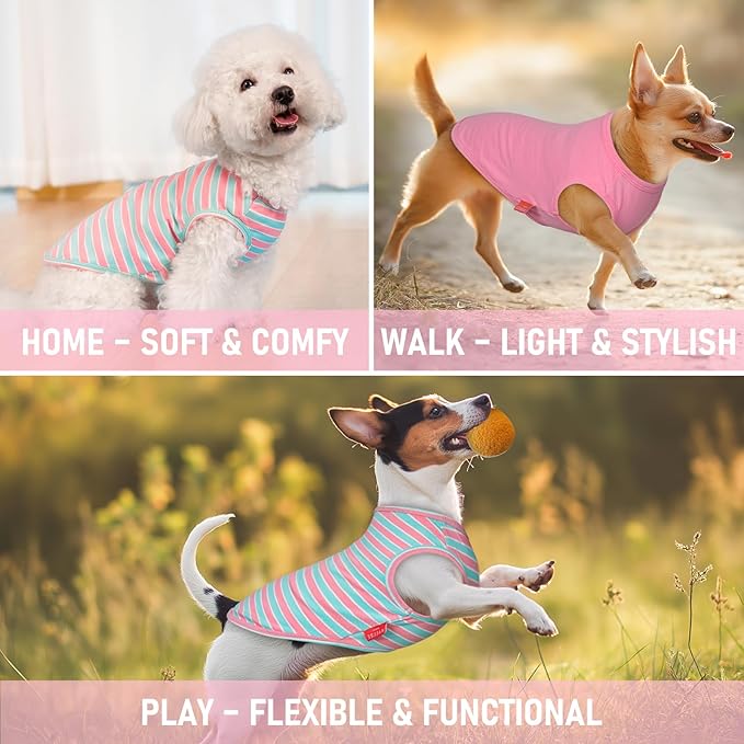 KYEESE 2Pack Dog Shirts Striped T Shirt for Medium Dogs Boy Lightweight Sleeveless Vest Cotton Tank Top Clothes, XX-Large,Pink+Striped