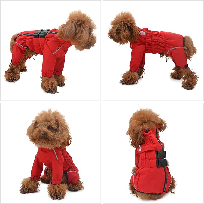 Dogs Waterproof Jacket, Lightweight Waterproof Jacket Reflective Safety Dog Raincoat Windproof Snow-Proof Dog Vest for Small Medium Large Dogs Red XS