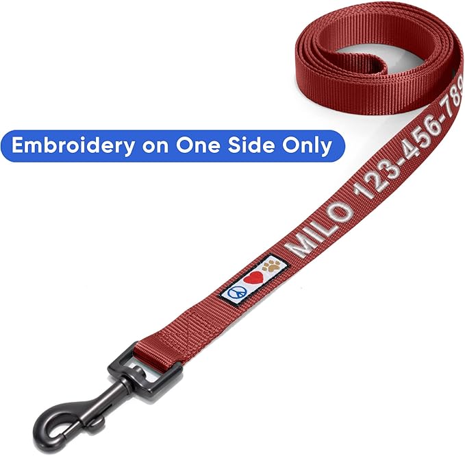 Pawtitas Personalized Dog Leash, 6 ft Long, Brown, Extra Small, Embroidered with Pet Name & Phone Number