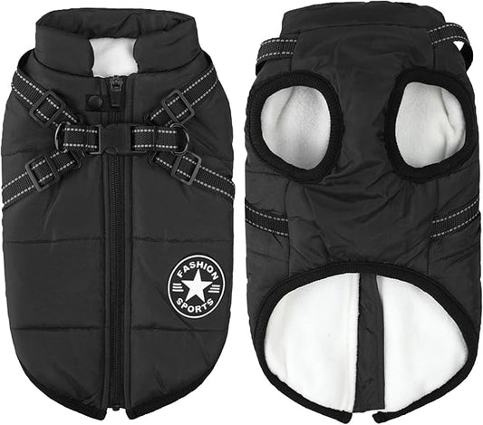 Aiboria Dog Coat for Winter Waterproof Dogs Jackets Windproof Fleece Small Dog Vest Harness Winter Padded Pet Black XL