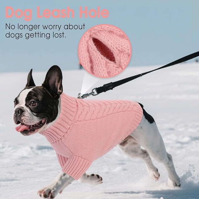 Dog Sweaters for Medium Dogs Classic Turtleneck Dog Christmas Sweater Thick Warm Pullover Female Puppy Pet Stretch Knitwear Fall Winter Clothes with Leash Hole(Pink, M)