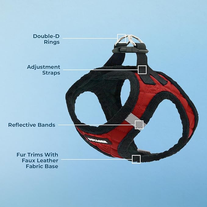 Best Pet Supplies - All Weather Mesh / Plush, Reflective, No Pull Harness for Small, Medium Dogs, Cats - Secure with Hook & Loop Fastener, Buckle, Double D-Rings - Red Plush, XS
