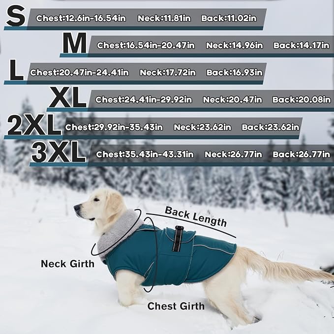Lelepet Warm Dog Coats for Small Dogs Waterproof Dog Winter Jacket Reflective Pet Fleece Vest Windproof Cold Weather Coats with Adjustable Buckle & Leash Hole, Dark Green, S
