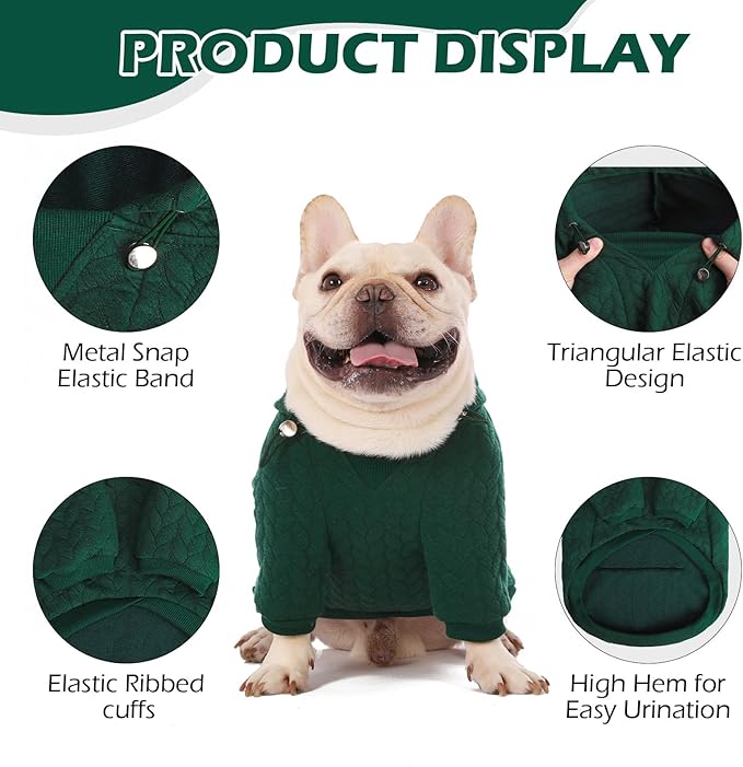 EXPAWLORER Textured Cable Knit Basic Dog Hoodie, Elevated Style Dog Sweater with Leash Hole and Pocket, Soft and Warm Pet Winter Coat, Cold Weather Clothes for Small Medium Large Dogs Cats,Green S