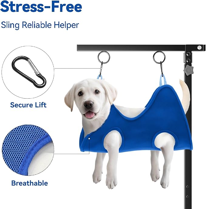 niffgaff Adjustable Foldable Dog Grooming Arm with Heavy-Duty Clamp: 26" to 40" Height, Includes Safety Hammock & No-Sit Holders – Perfect Grooming Restraint for Small & Medium Dogs at Home or Salons