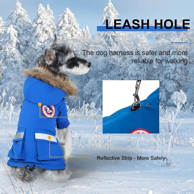 PINA Small Dog Coats - Waterproof & Windproof Dog Jacket with Pocket, Warm Flannel Lining & Faux Fur Hood for Cold Weather & Snow