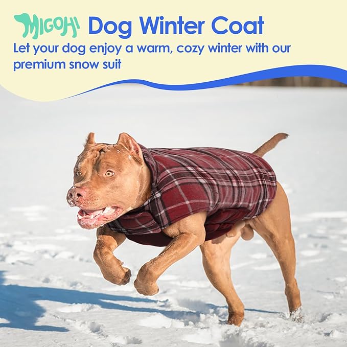 MIGOHI Dog Coat, Windproof Waterproof Reversible Jacket for Winter, British Style Plaid Warm Vest with Harness Hole, Small Medium Large Dogs, Cold Weather Coats, Red, XXL