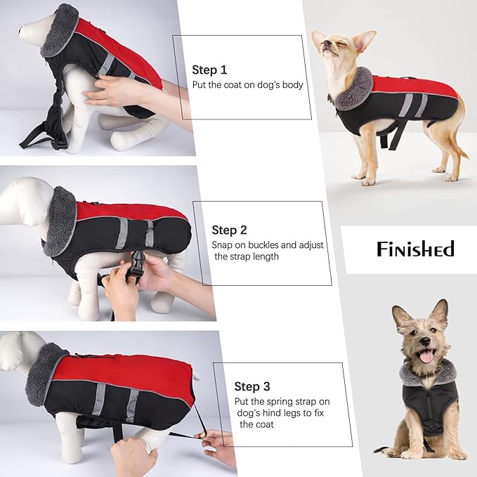 QBLEEV Warm Dog Coat Reflective Dog Winter Jacket, Waterproof Windproof Dog Turtleneck Clothes for Cold Weather Thicken Fleece Pet Dog Snowsuit Christmas Dog Vest Apparel for Small Medium Large Dogs L